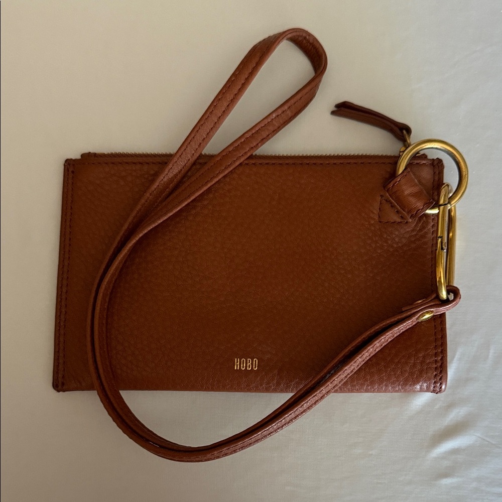 HOBO Tan Leather Wristlet with Gold Accents